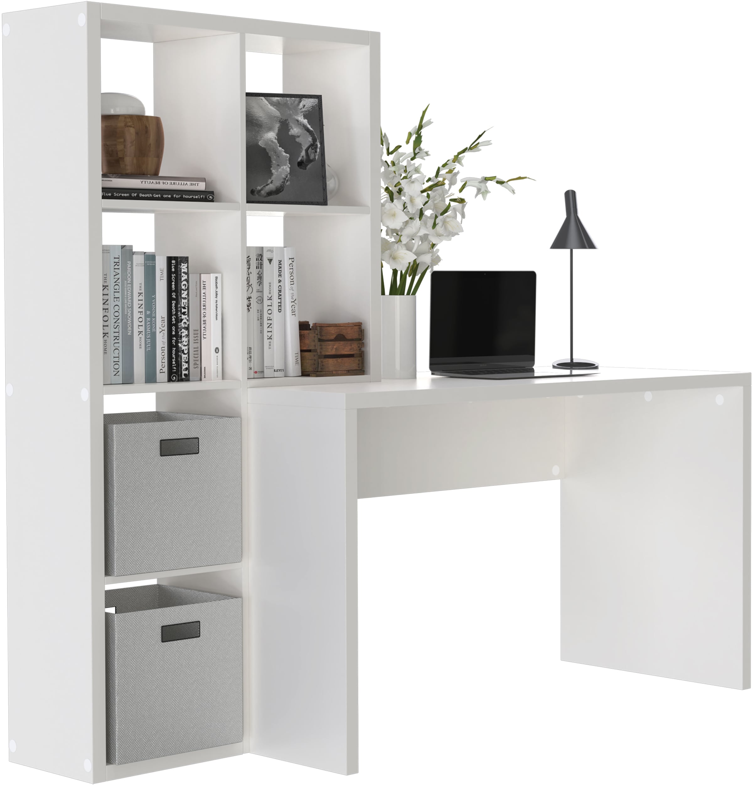 INOSIGN Regal-Schreibtisch »Triest, Computertisch mit Raumtrenner, Breite 156 cm« , Regalelement flexibel montierbar, 6 Fächer, Tischbreite 120 cm
