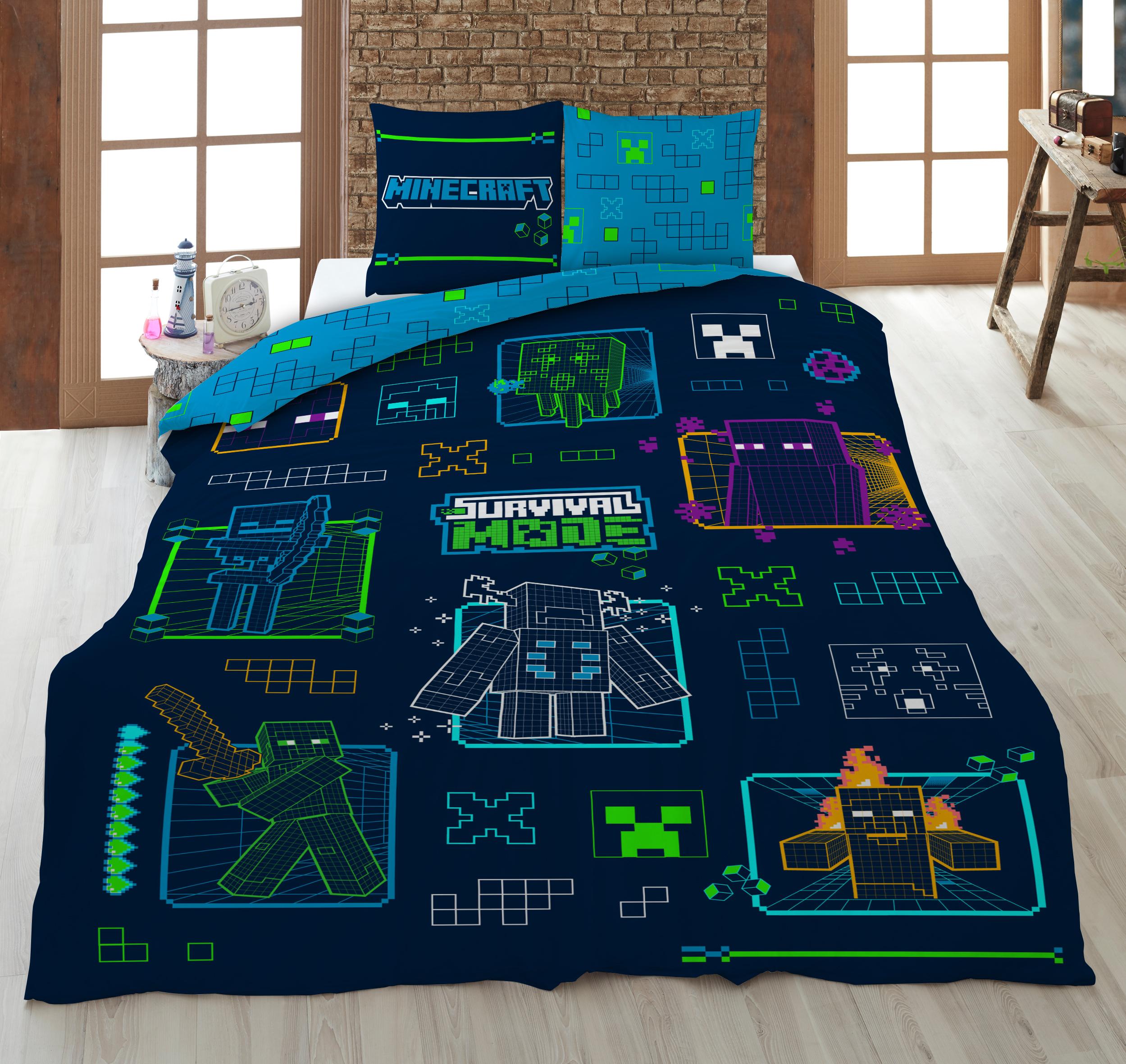 HOUSSE COUETTE 140X200CM ET 63X63CM MINECRAFT