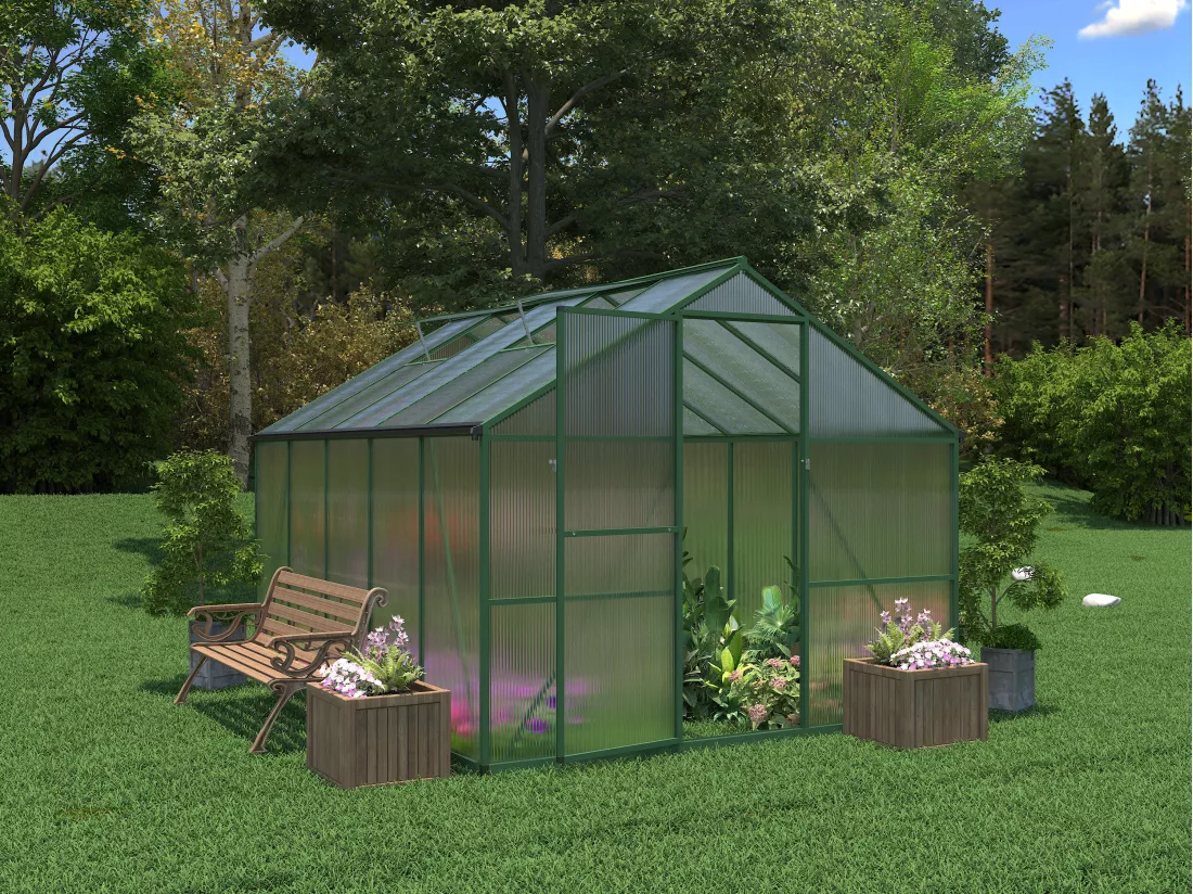 Serre de jardin en polycarbonate et aluminium - 7,48 m² - Vert - ASTELIA