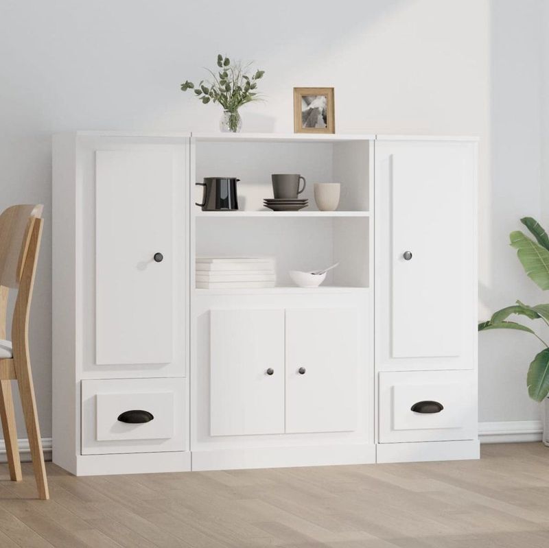 vidaXL Hoge Kasten - Wit - Bewerkte Hout - Set van 3