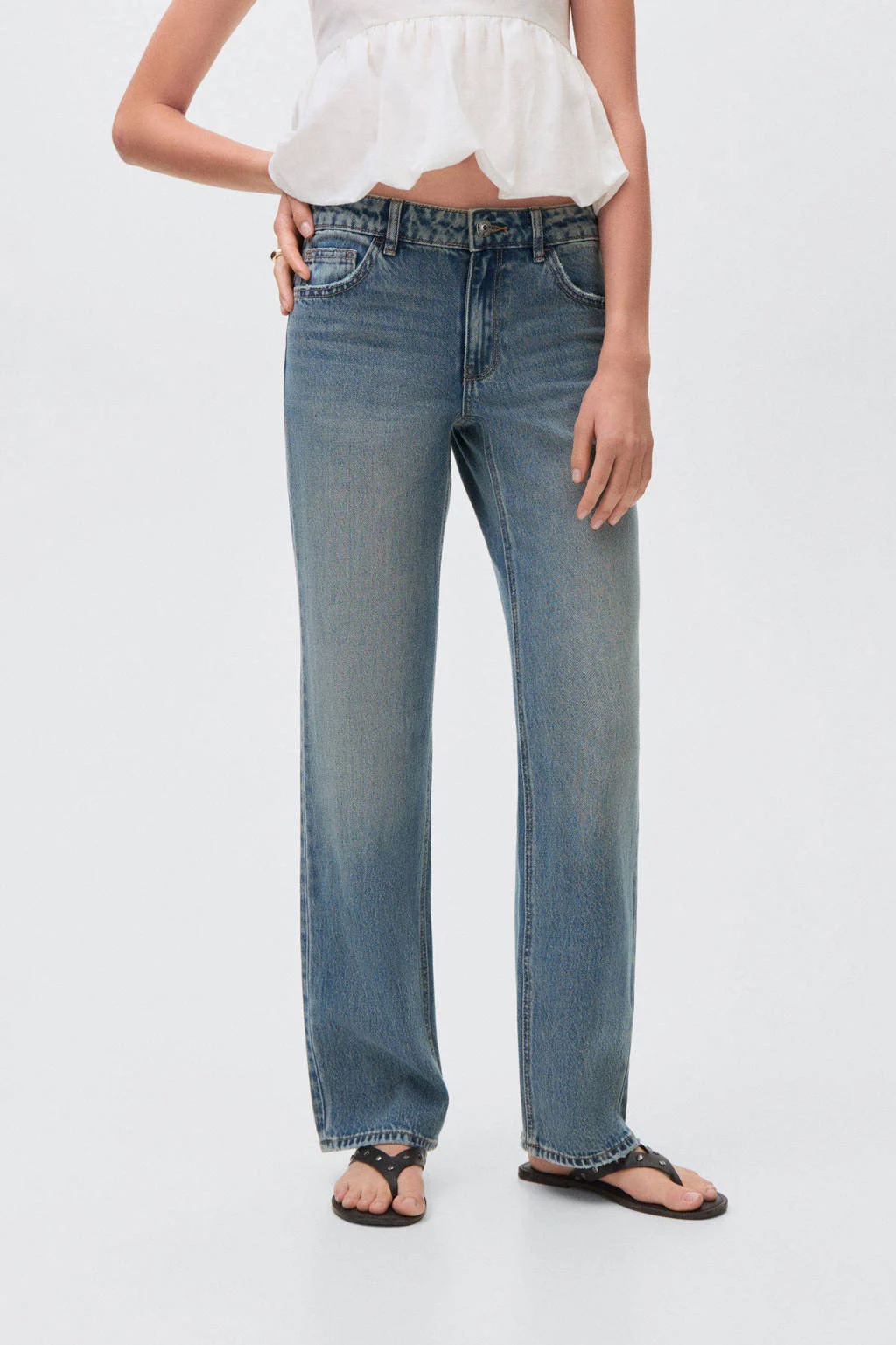 MANGO TEEN low waist straight leg jeans medium blue denim