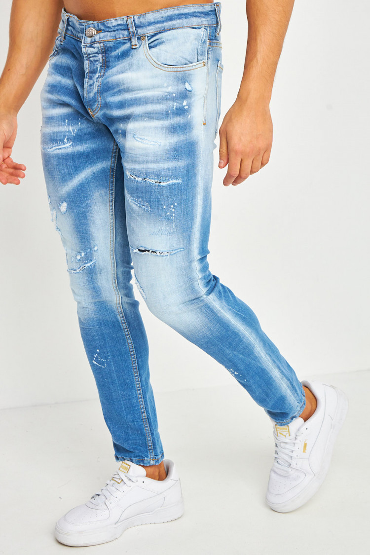 Jean slim bleu délavé contrasté