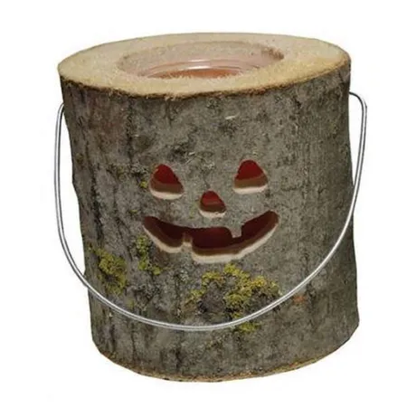 House of Rustic Windlicht aus Holz, Motiv Halloween, 15 cm, 1 Stück, 2-fach sortiert