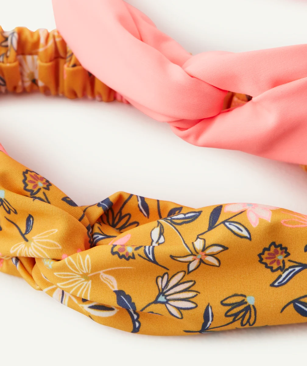 LOT DE 2 BANDEAUX FILLE EN MATIÈRE MAILLOT DE BAIN ROSE ET FLEURI