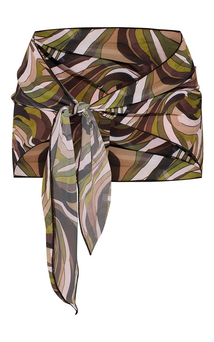 Vert Sarong En Mousseline À Imprimé Abstrait Foncé