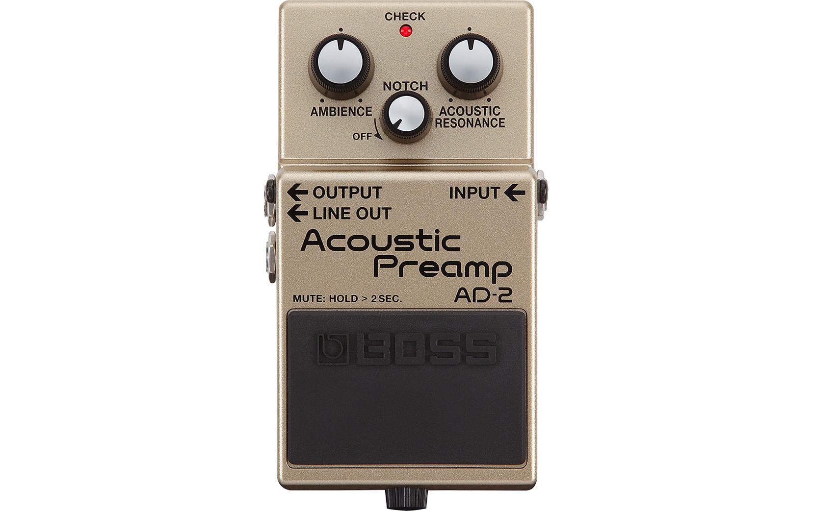 Pedal AD-2<br>Akustik-Preamp und DI-Box Pedal für natürlichen Akustikgitarrenklang