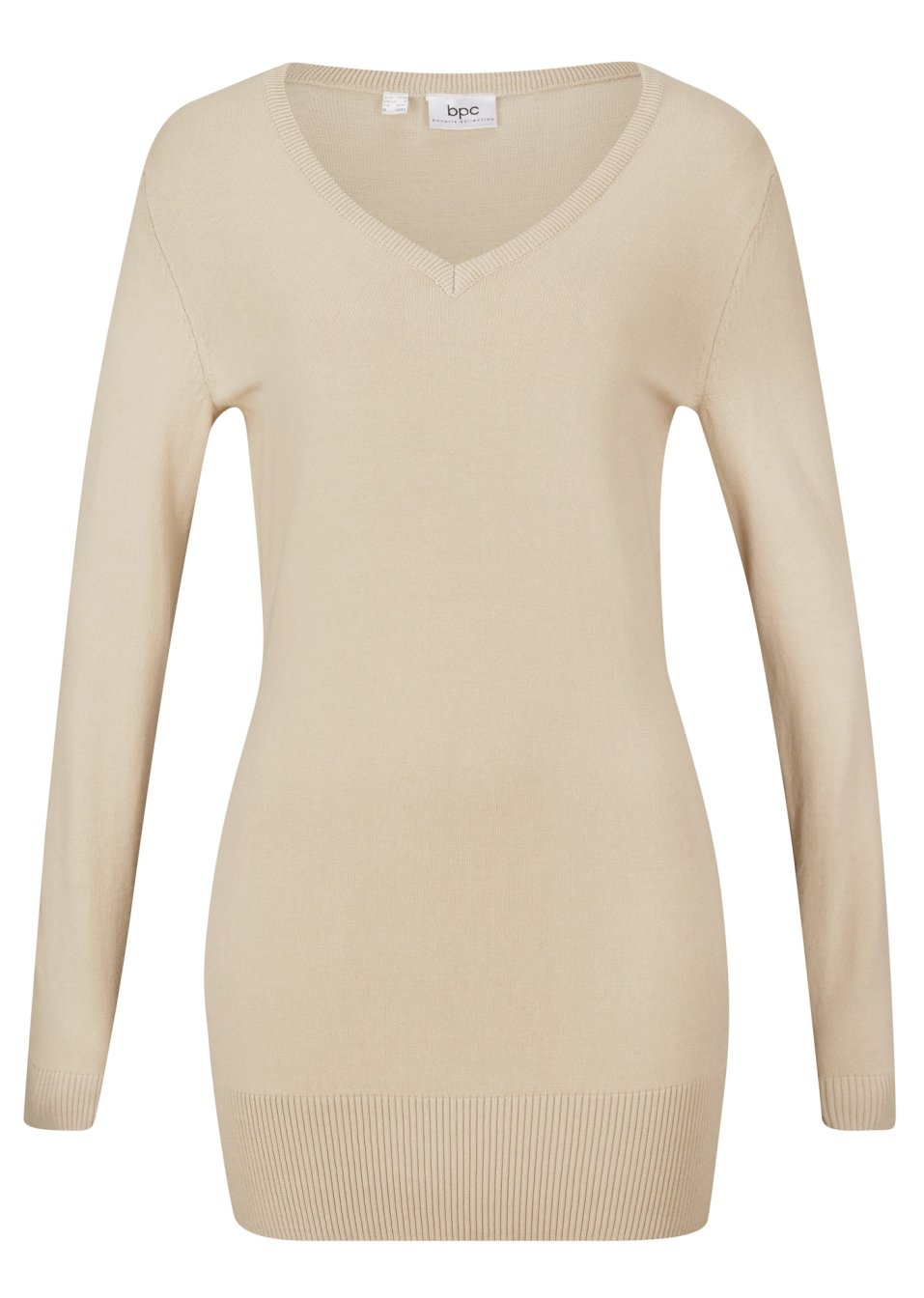 Pull long basique en maille fine à col V