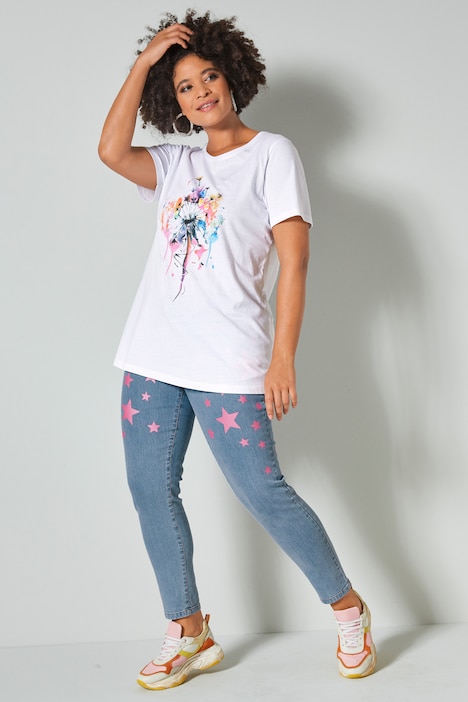 7/8-Jeans, Slim Fit, Glitzersterne, 3-Pocket