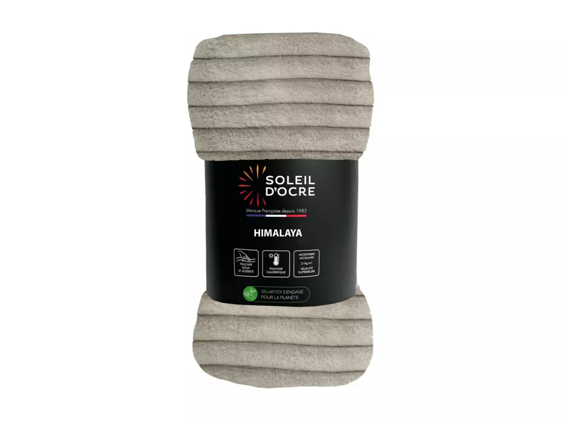Couvre lit flanelle et velours 180x220 cm HIMALAYA ecru, par Soleil d'ocre