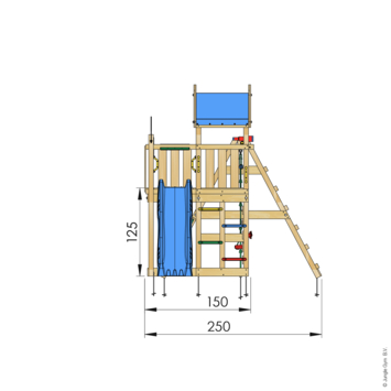 Speeltoestel Jungle Gym Nomad grenen geïmpregneerd met glijbaan blauw en 2-klimrek module