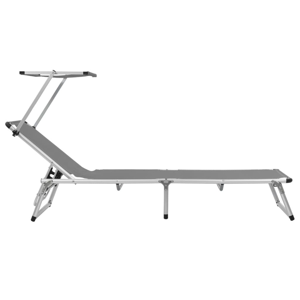 Chaises longues pliables et toit 2 pièces aluminium textilène gris