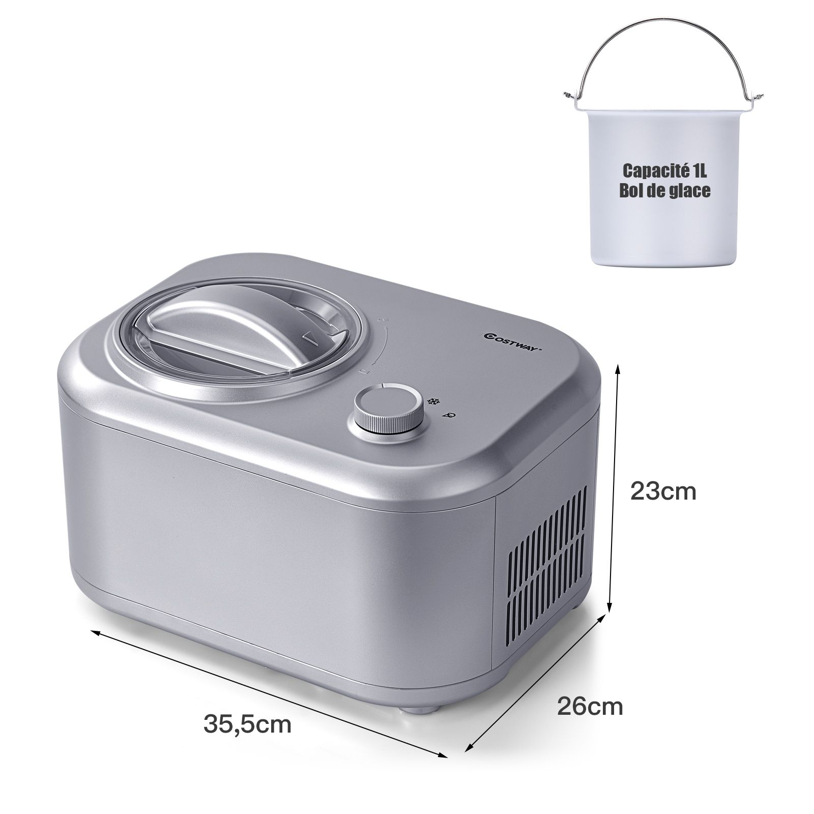 Sorbetière Turbine à Glace 1L Puissance 100W à Compresseur avec Cuillère 3 Modes de Fonctionnement Argent - Lidl-Manfred