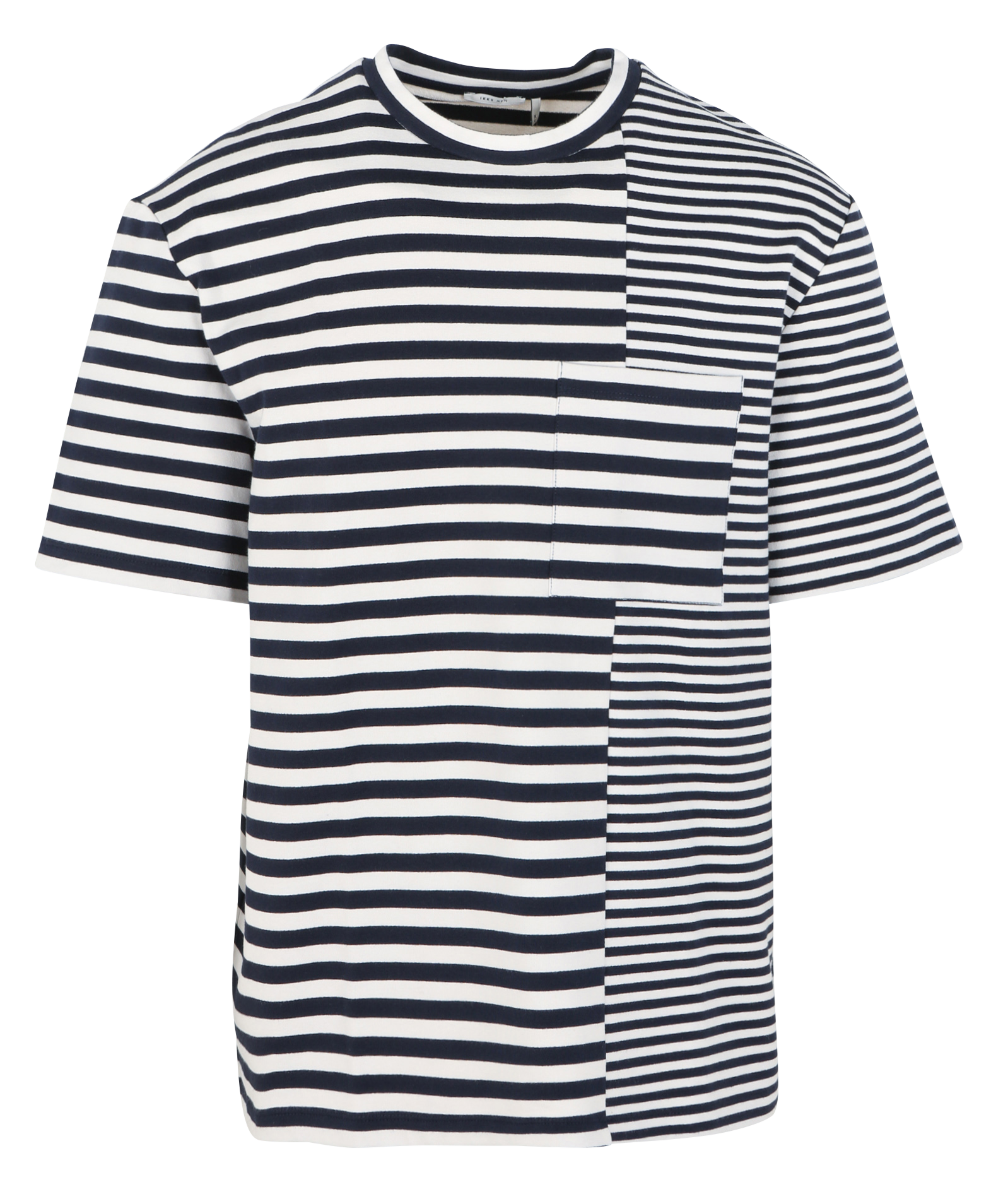 Tee-shirt col rond patchwork à rayures en coton | Blanc