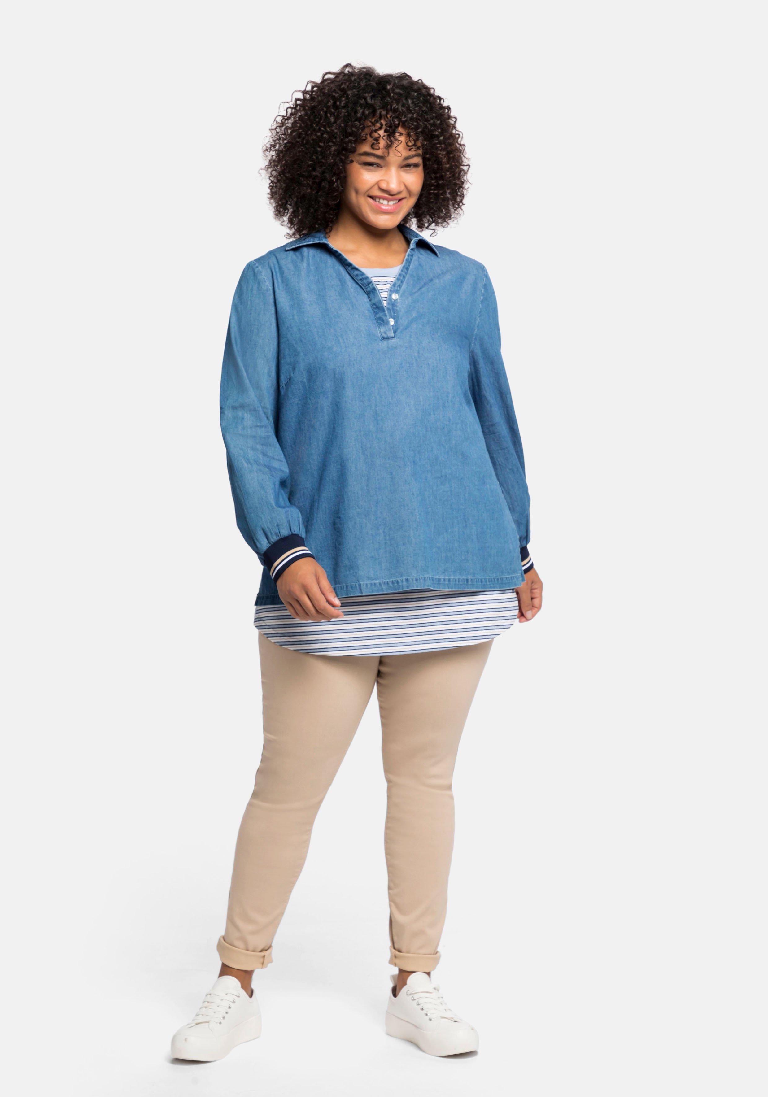 Jeans-Tunika mit Blusenkragen und  Kontrastbündchen