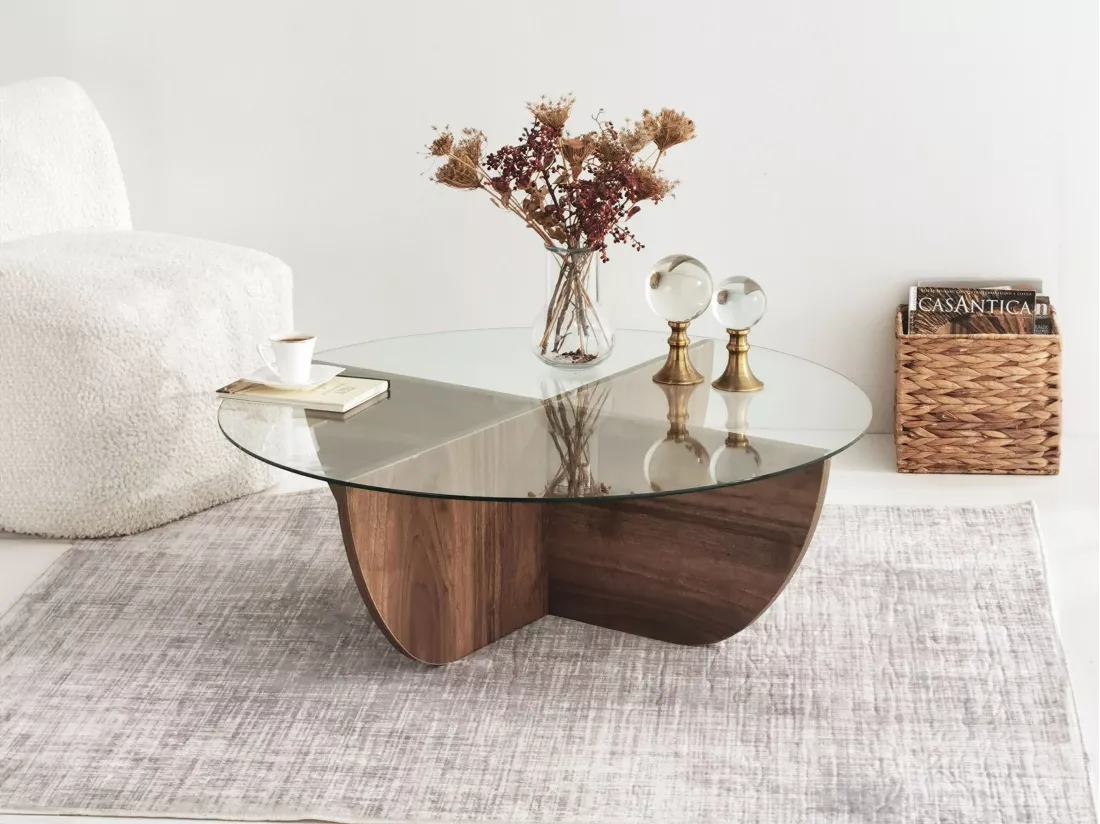 Table basse en verre trempé - Naturel foncé et Transparent - AYSUN