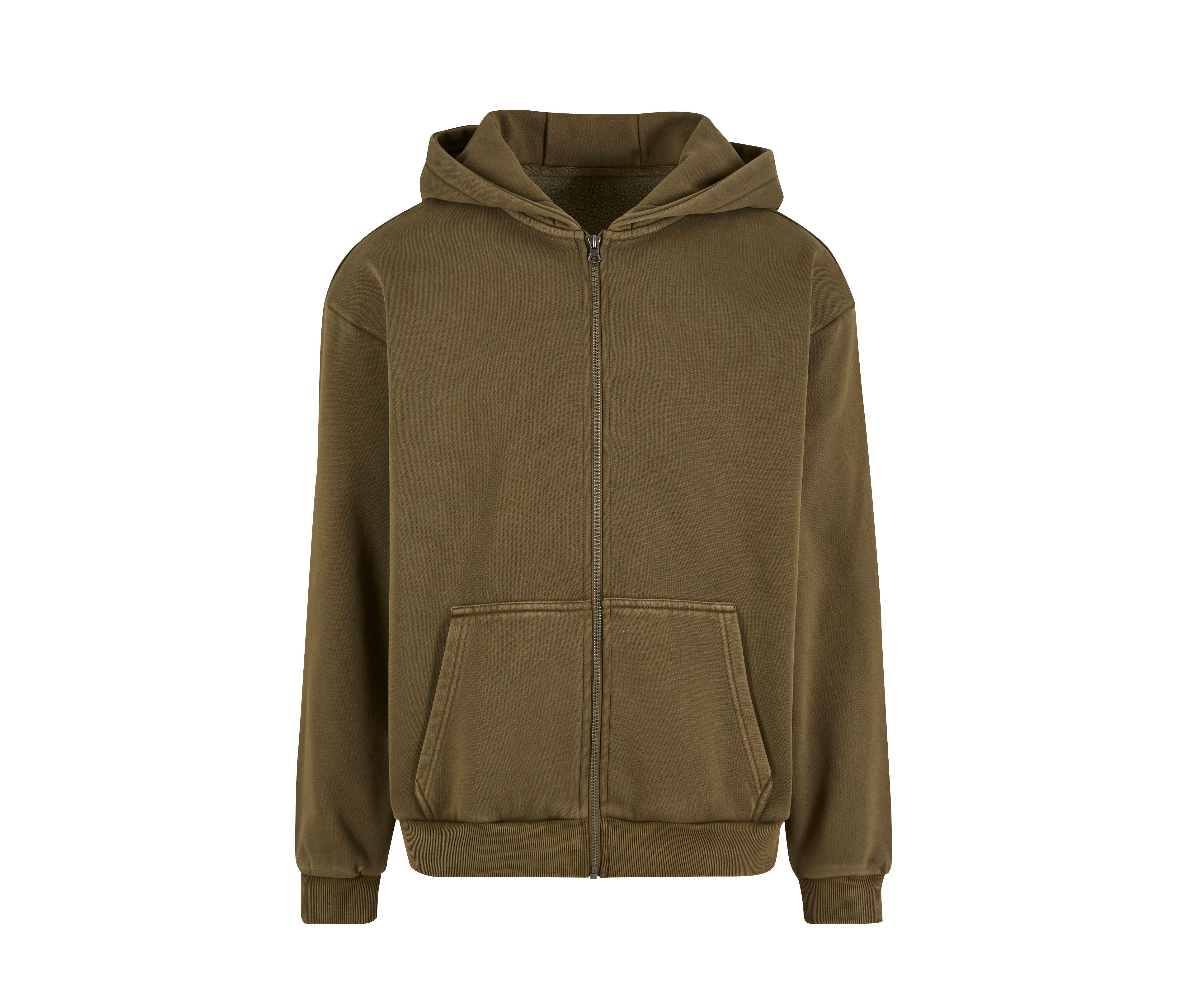 BUILD YOUR BRAND BY295 - Sweat capuche zippé lourd délavé