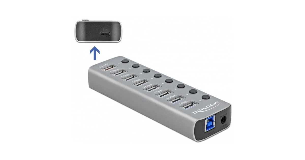 DeLOCKUSB 3.2 Gen 1 Hub met 7 poorten usb-hub  (Grijs)