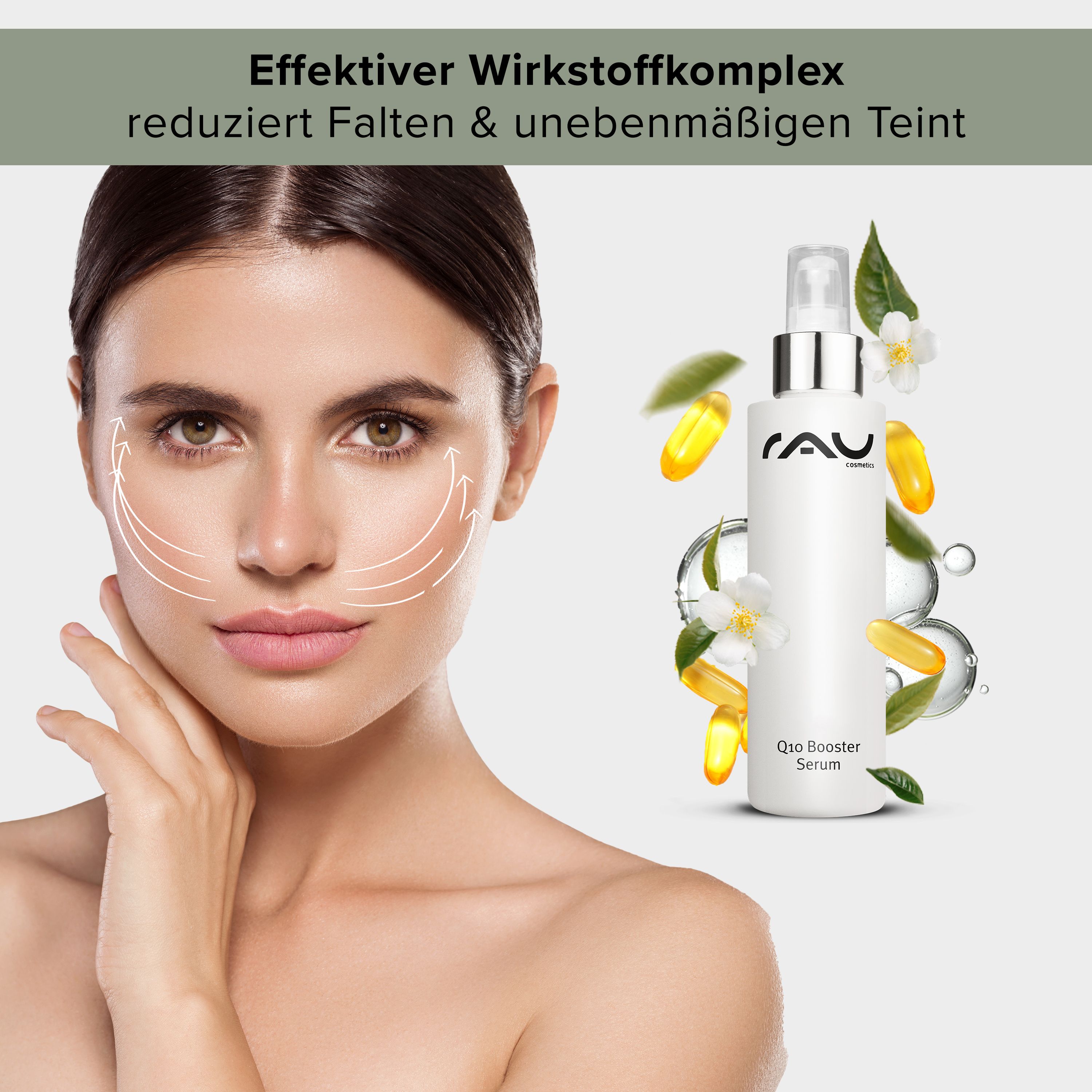 RAU Cosmetics Q10 Booster Serum - Anti-Aging Serum gegen Falten für straffe Haut