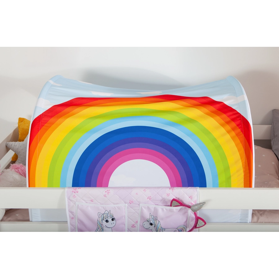 TICAA Hochbett Einhorn Rainbow inkl. Zubehör Kiefer weiß Weiß