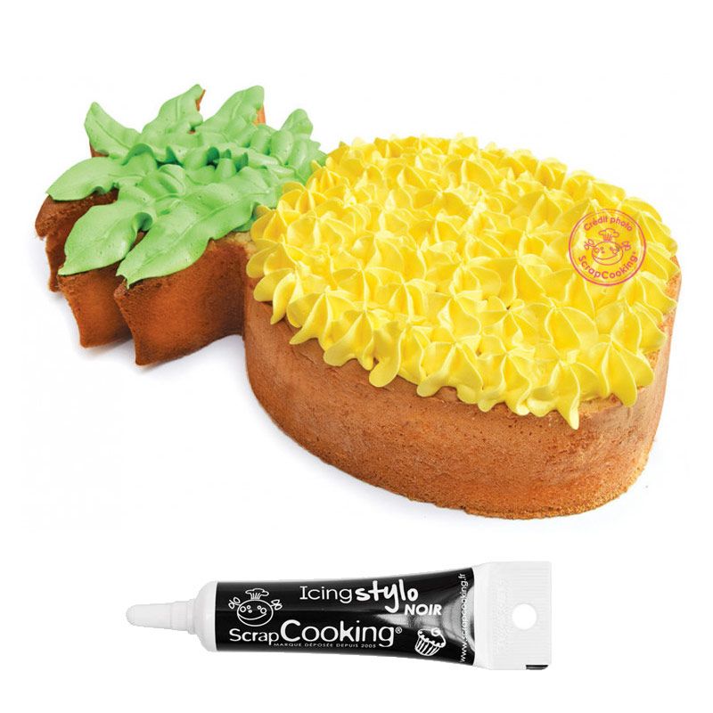 Découpoir à pâtisserie inox XXL Ananas + Stylo de glaçage noir Scrapco