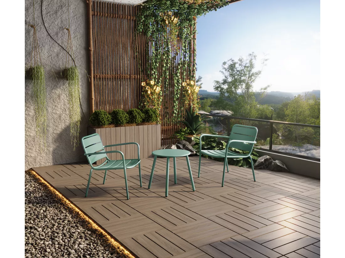 Table d'appoint de jardin en métal ronde - Vert amande - MIRMANDE de MYLIA