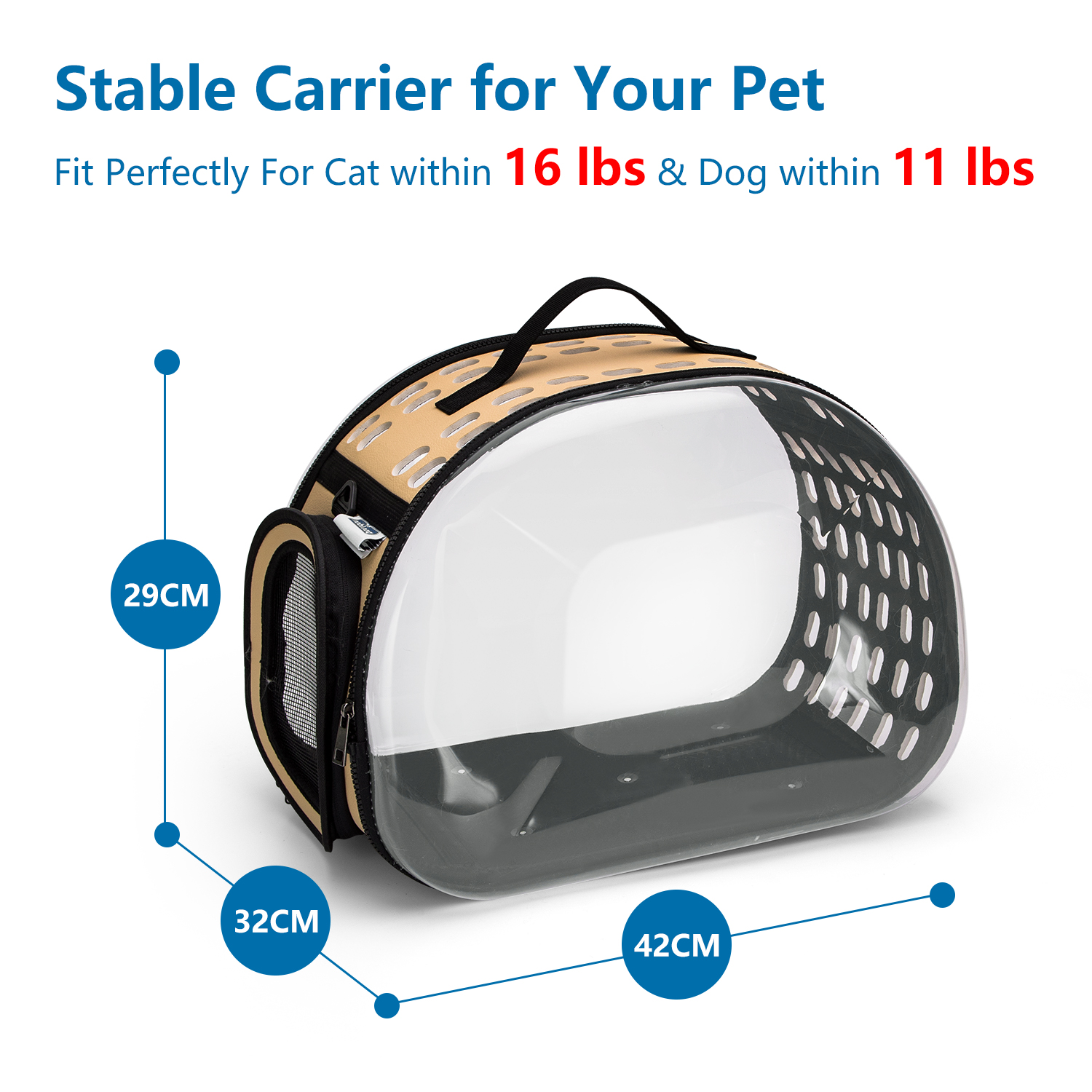 Bolsa de transporte para animais de estimação Nobleza para gatos, cães e coelhos, com alça e alça de ombro - Duas cores, respirável, dobrável, portátil para viagens de trem, carro e avião, 42*32*29cm (1)