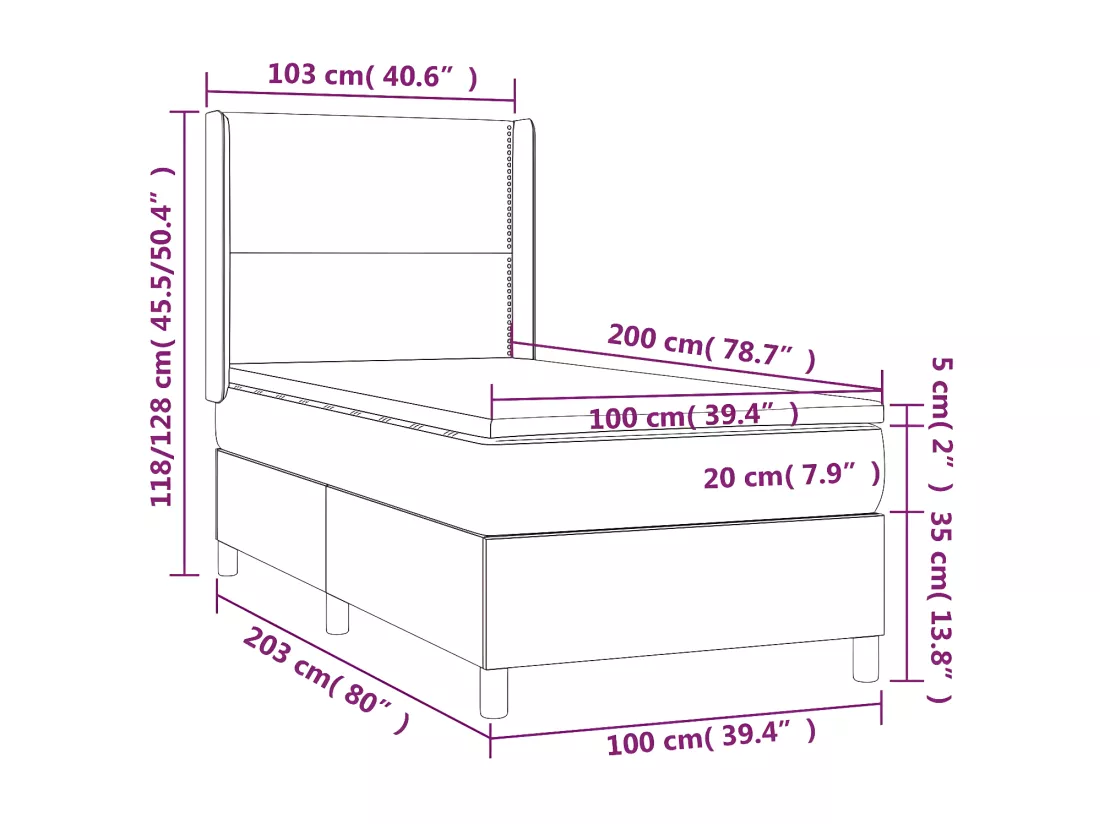 Sommier tapissier et matelas et LED Blanc 100x200 cm Similicuir