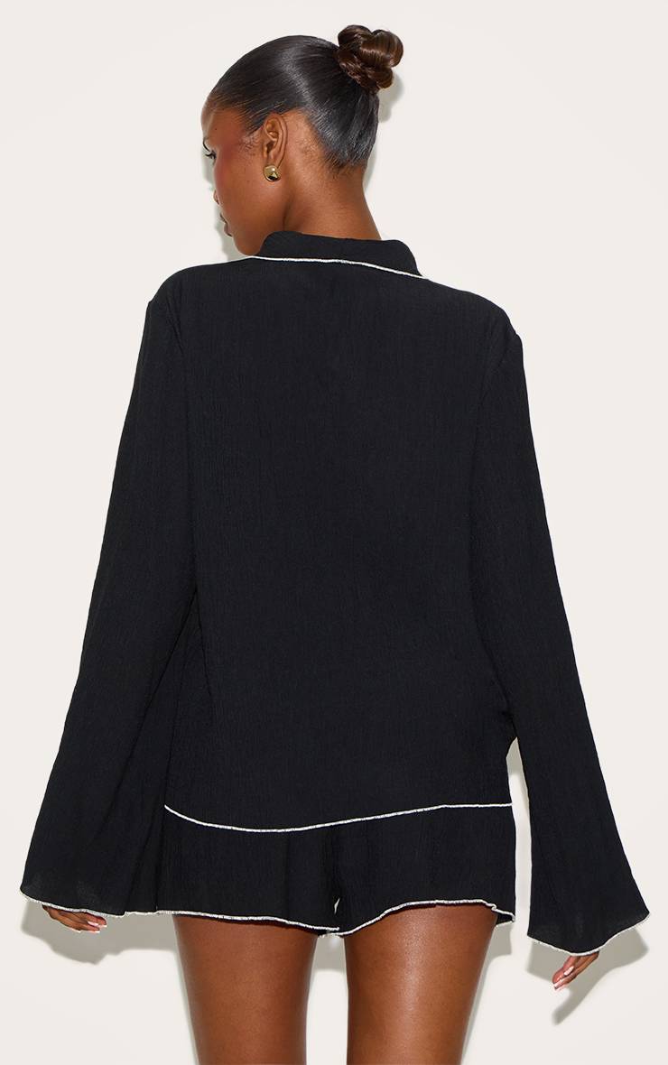 Noir Chemise Oversize Texturée Aspect Lin Avec Finitions Contrastées