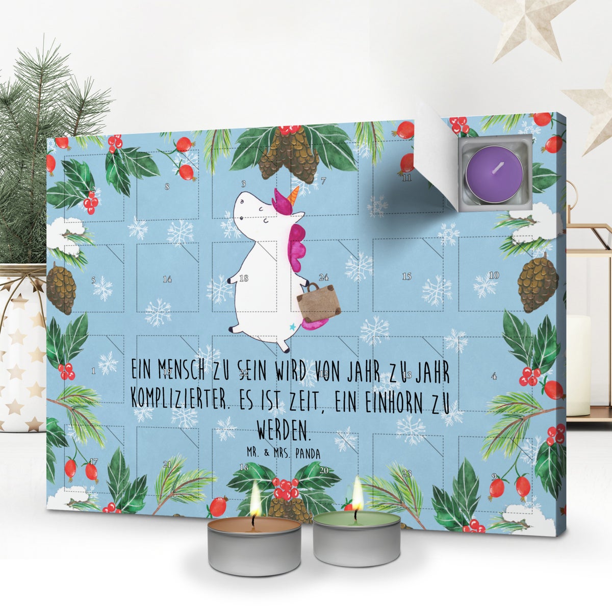 Mr. & Mrs. Panda Geurkaars Adventskalender Eenhoorn Koffer - Pastelblauw