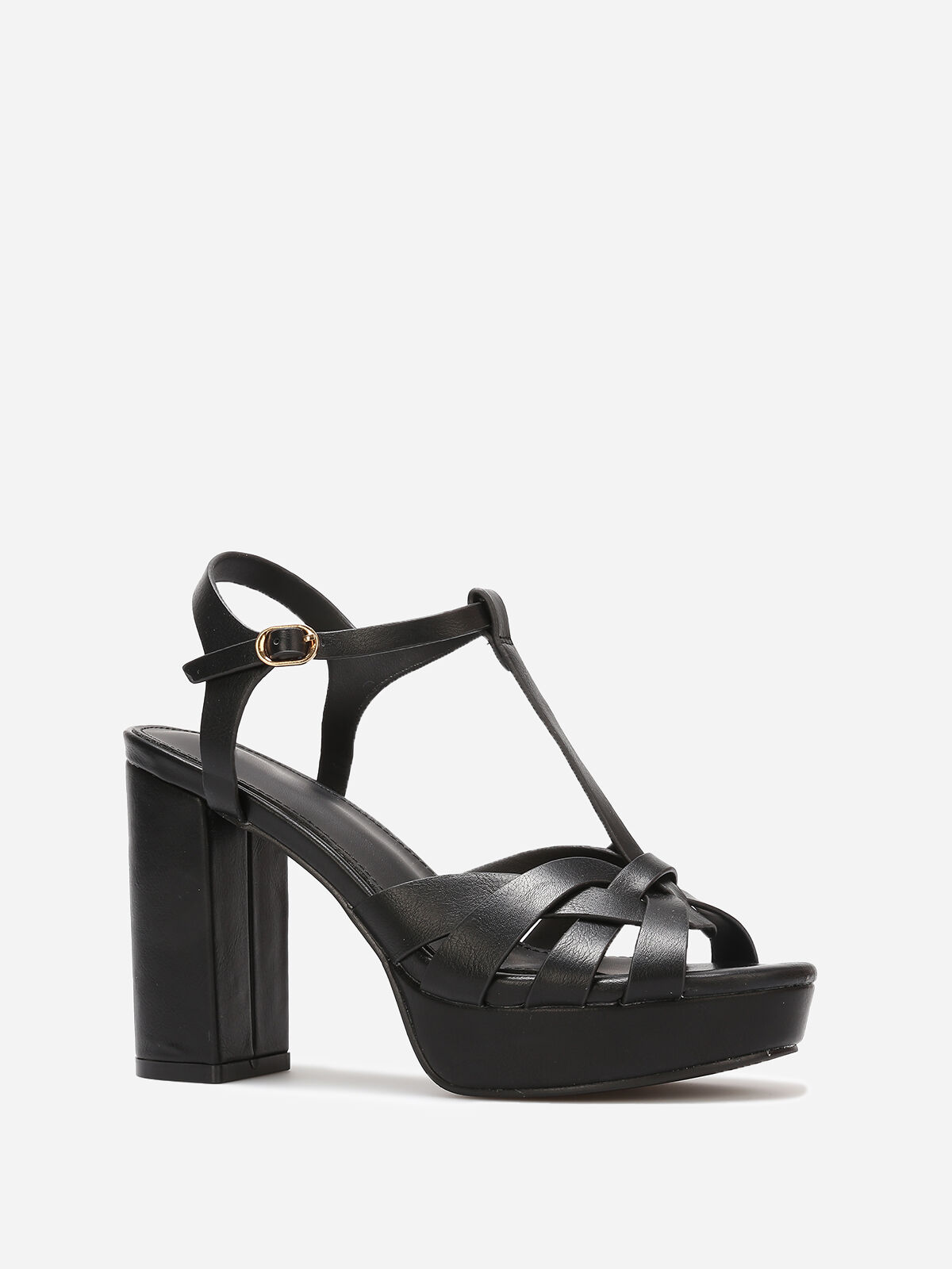 Sandales à talon et brides entremêlés- Noir