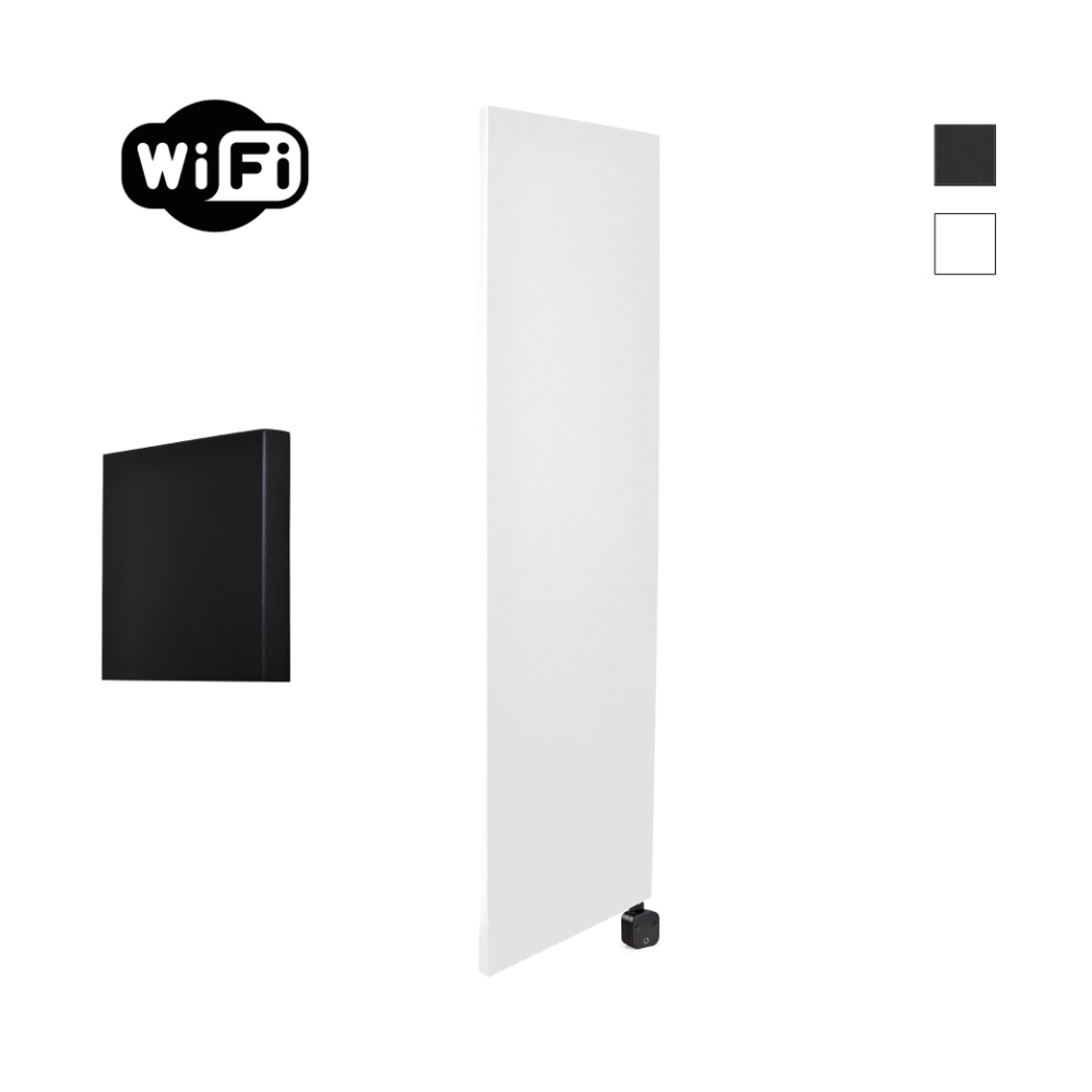 Sanicare Carini Denso elektrische Wifi radiator 180x40cm mat wit met thermostaat zwart rechtsonder