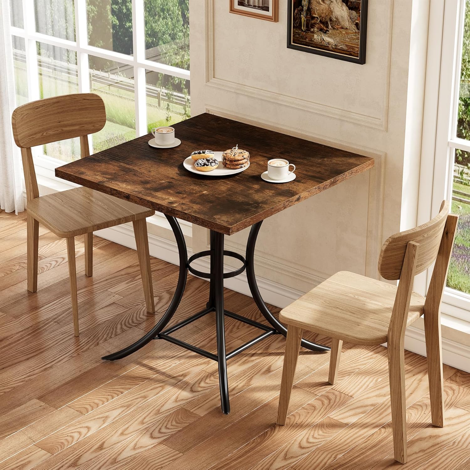 Tribesigns Esstisch für 4 Personen, 80 cm, Landhausstil, Quadratischer SmalKüchentische für Esszimmer, Wohnzimmer, Küche, braun (nur Tisch)