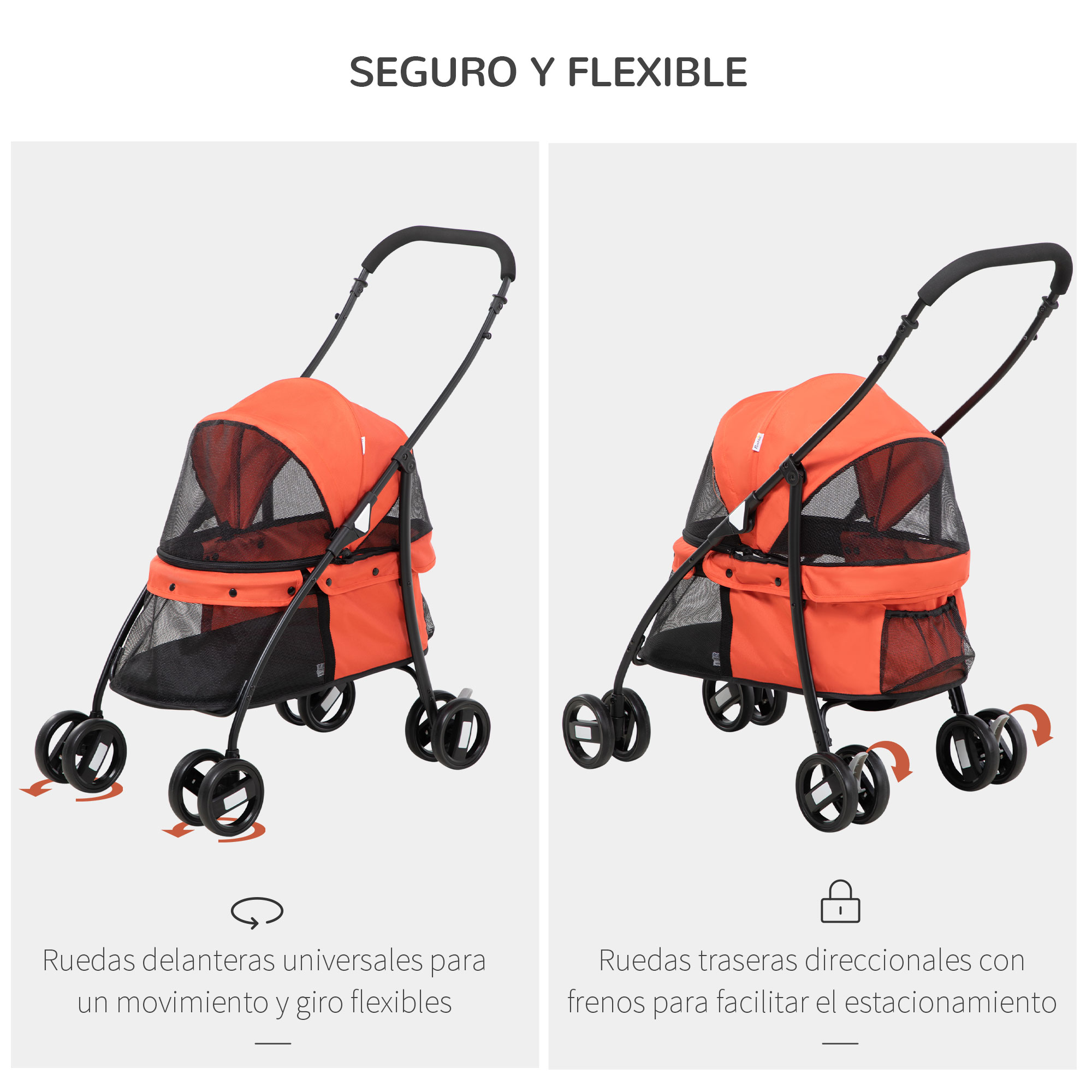 Carrinho dobrável PawHut para cães e gatos com janelas de tela, almofada lavável, cintos de segurança, capa de tecido Oxford e estrutura de aço, 82x47x97 cm, vermelho.