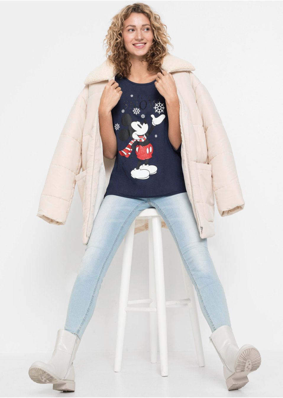 T-shirt manches 3/4 à imprimé Mickey Mouse