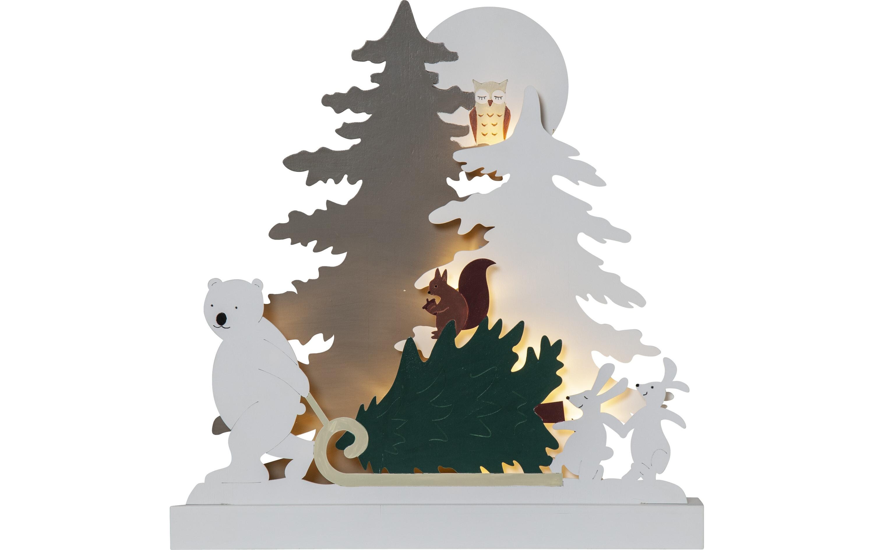 Tischdeko Forest Friends, 38 cm, HolzBeleuchteter Wald mit Tieren