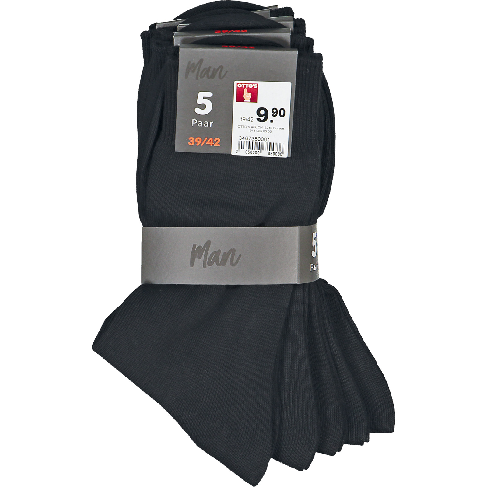 Herren-Socken uni schwarz, 5 Paar