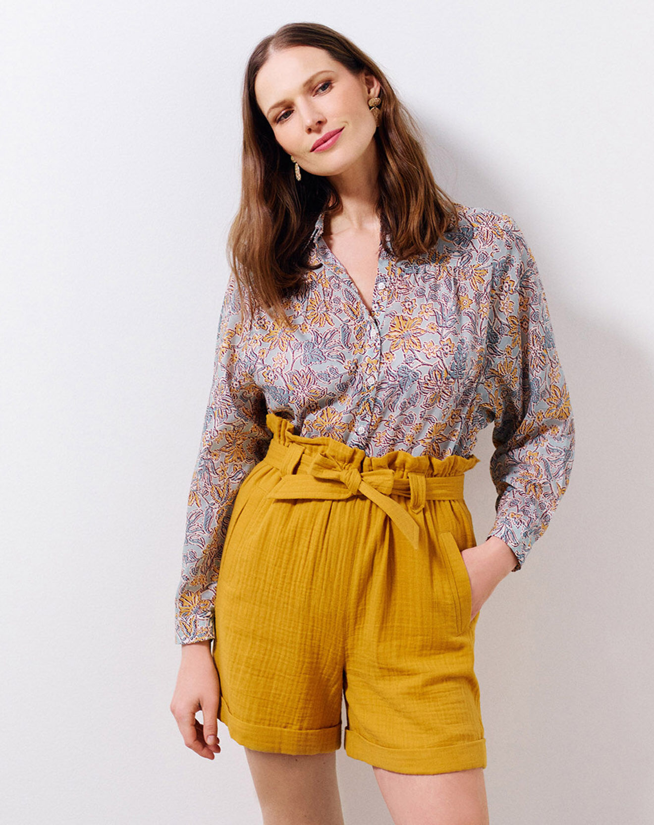 Caroll Chemise en Voile de Coton Céleste imprimée céladon