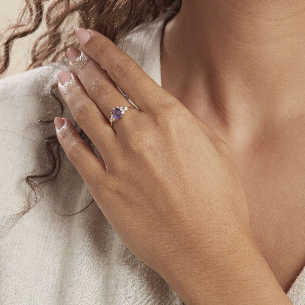 Bague Anaid Or Jaune Amethyste Et Oxyde De Zirconium