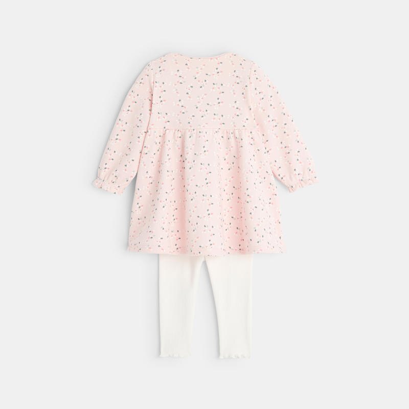 Robe molleton fleurie et legging rose naissance Rose