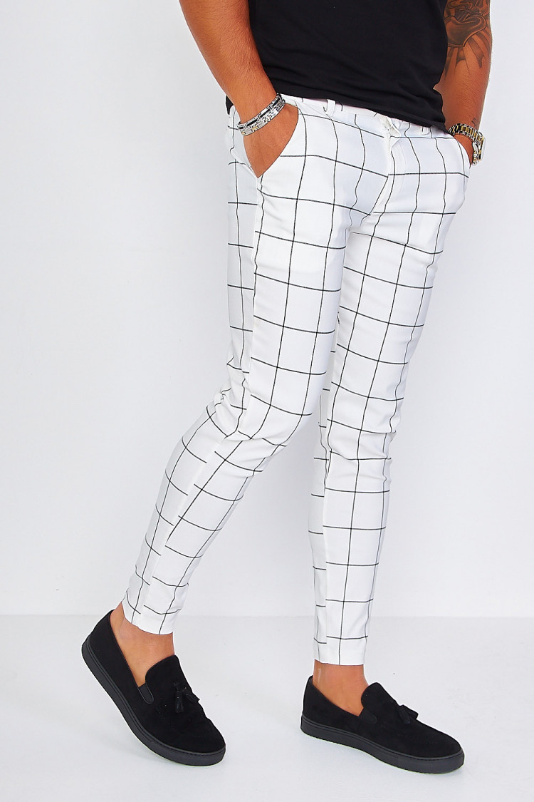 Pantalon à pince blanc à carreaux