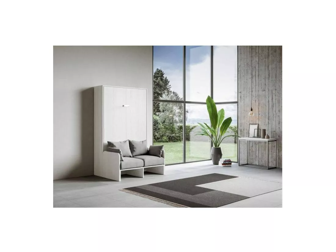 Lit escamotable vertical blanc avec canapé tissu Bounto 160x190 de tissu-Canapé 16