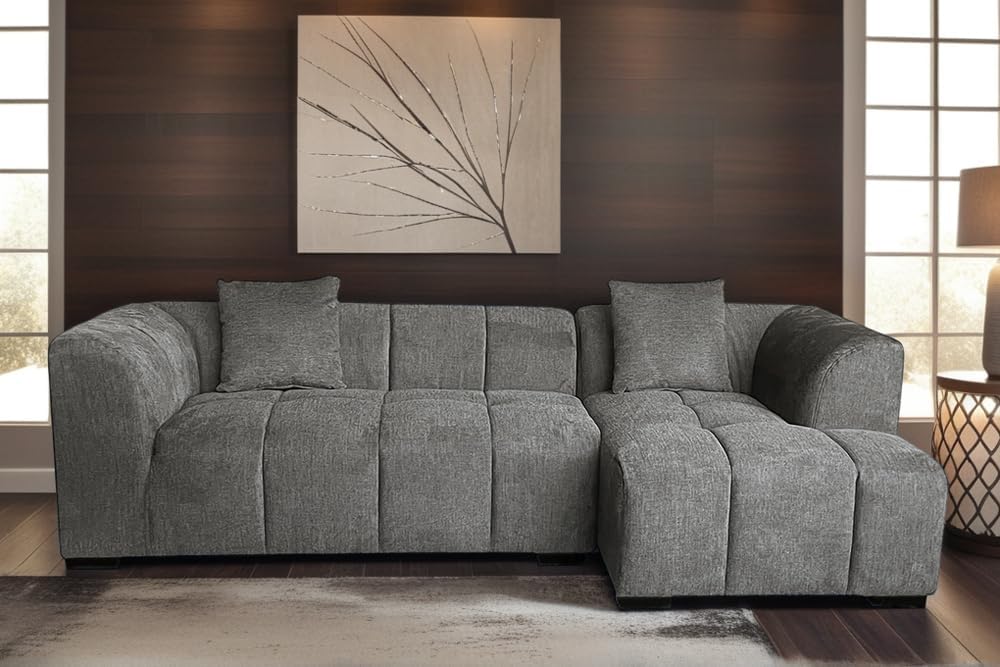 Riess Ambiente Modernes Ecksofa City - 245cm - Strukturstoff - grau - 3-Sitzer Couch inkl. Kissen Eckcouch Sofa Wohnlandschaft