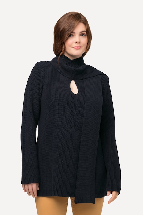 Pullover, angestrickter Schal, V-Ausschnitt, Langarm