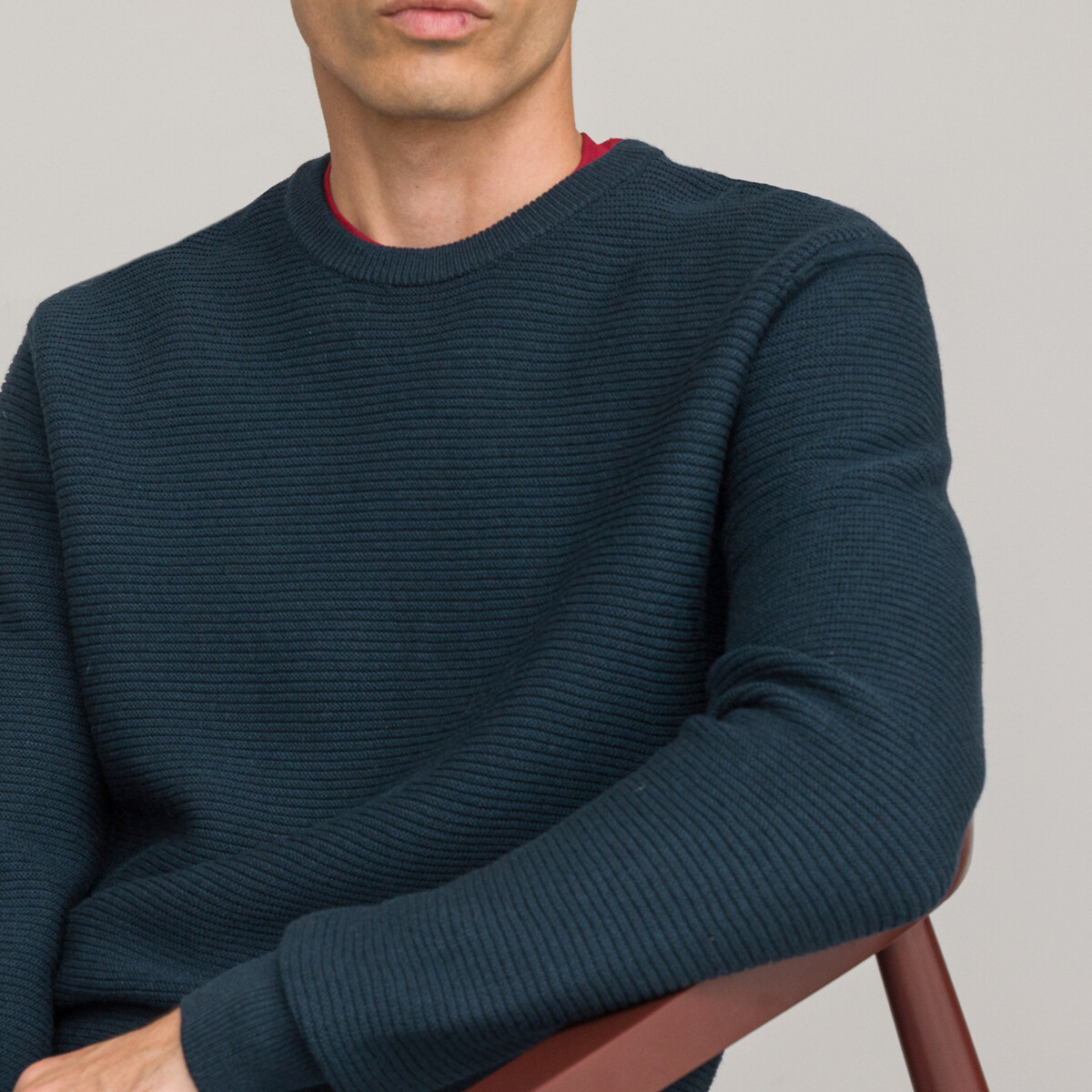 COLEÇÕES LA REDOUTE<br>Suéter de gola redonda canelado em mistura de lã merino