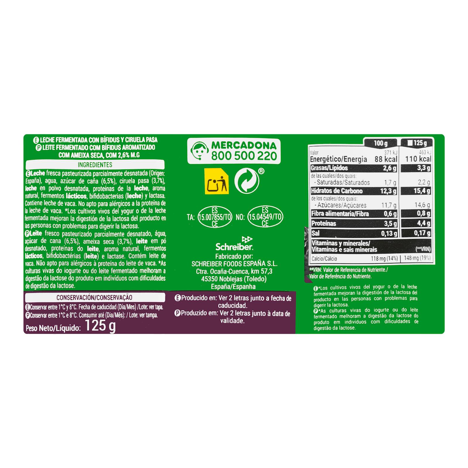 Bifidus probiotique aux pruneaux Hacendado