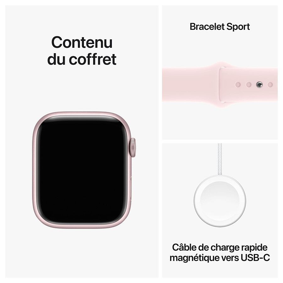 Apple Watch Series 9 GPS - Aluminium Rose - Bracelet Sport Band Rose - 45 mm - Taille M/L