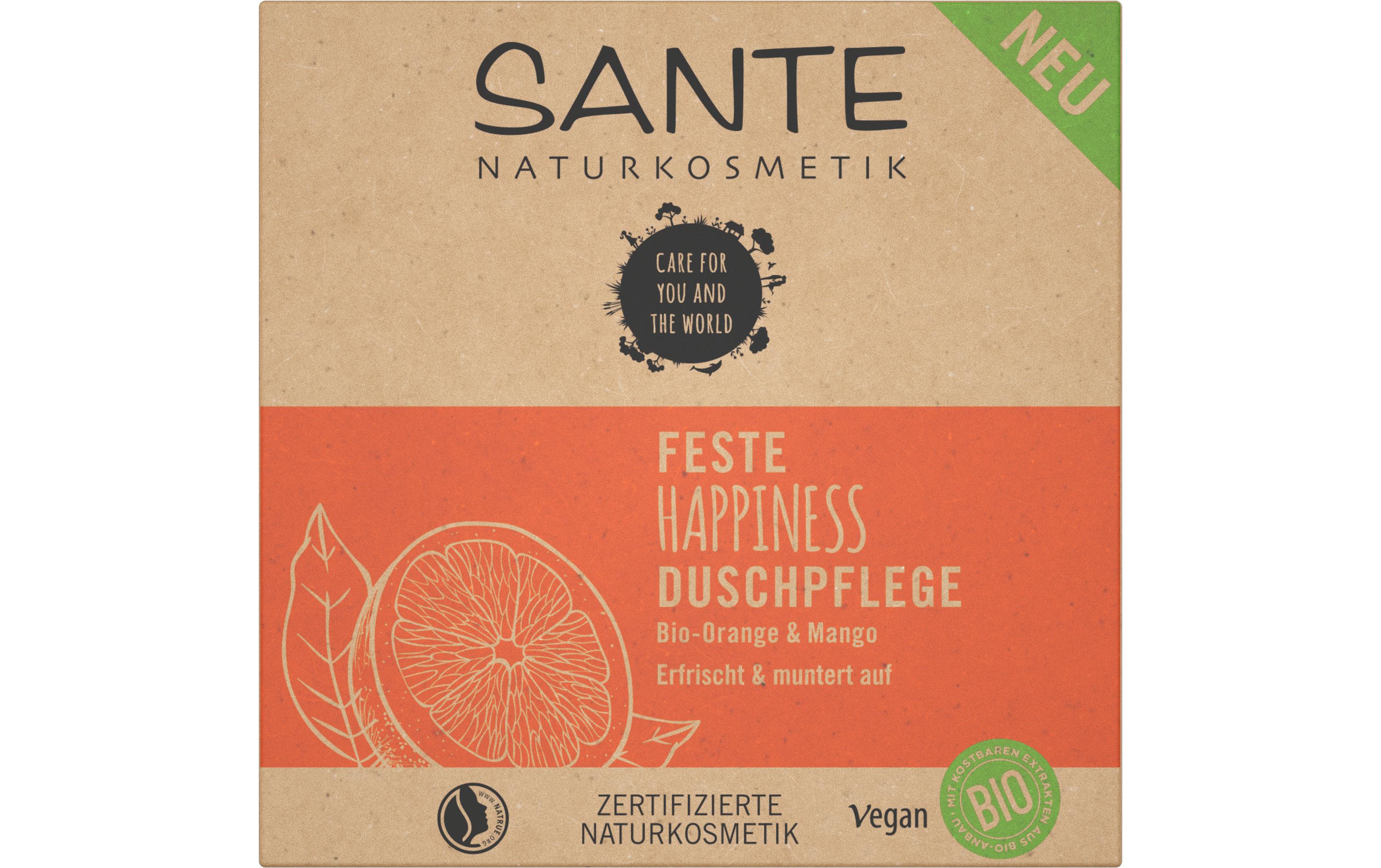 Festes Duschmittel Happiness 80 mlNatürliche Körperreinigung mit Bio-Orange und Mango