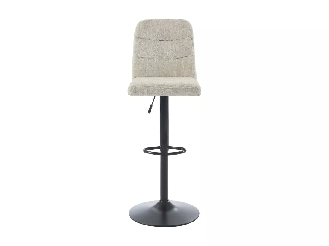 Lot de 2 tabourets de bar en tissu texturé et métal noir - Hauteur réglable - Beige - KELIANO