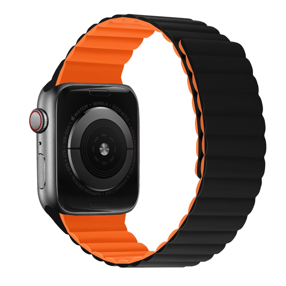 Apple Watch (49/46/45/44 mm) Silikon Armband mit Magnetverschluss (Gelenkumfang: 170-240mm) - Schwarz / Orange