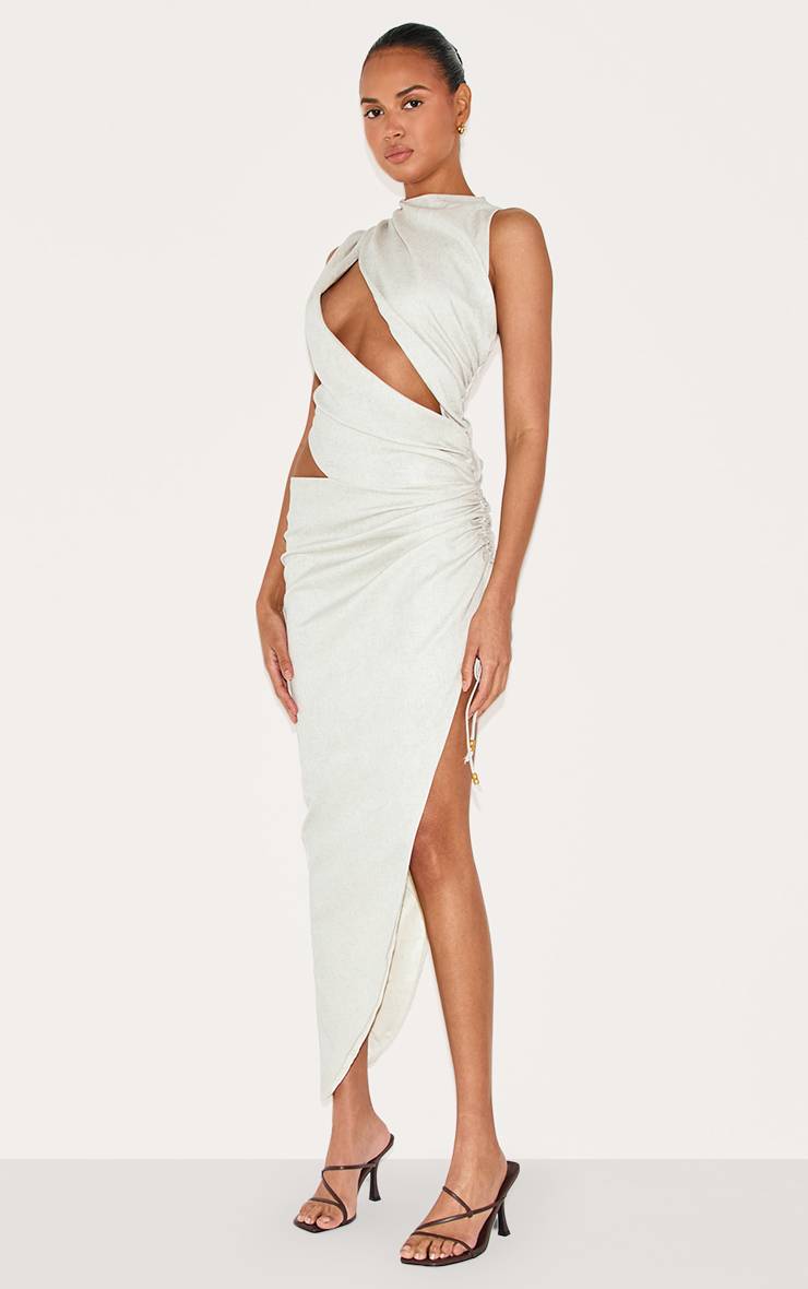 Blanc Cassé Robe Midaxi À Jupe Froncée Drapée Plt Label